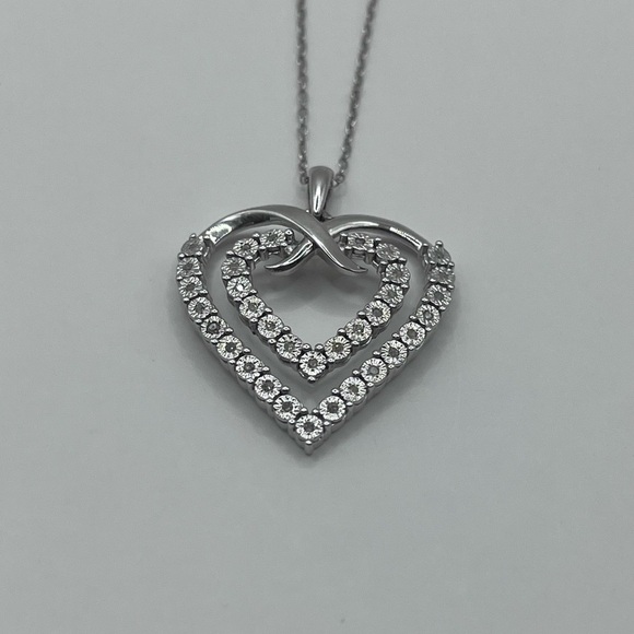 Natural Diamond Double Heart Silver Necklace - Picture 5 of 6